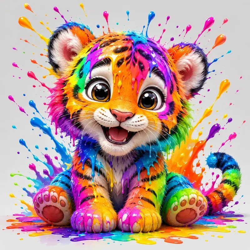 Rainbow Paint Splash Cartoon Characters