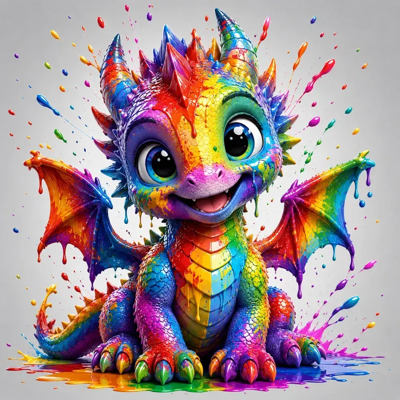 Rainbow Paint Splash Cartoon Characters