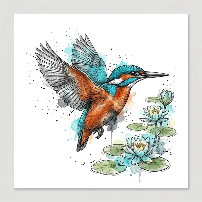 Ink Watercolor Bird Art