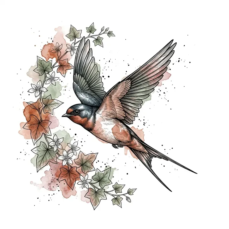Ink Watercolor Bird Art