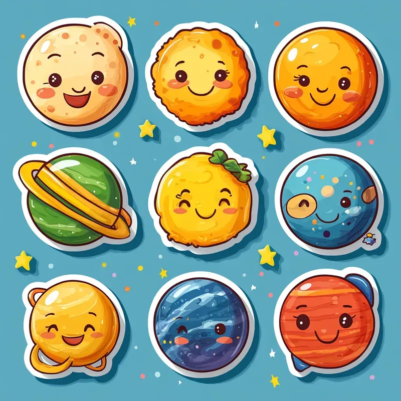 Whimsical Cosmic Sticker Designs