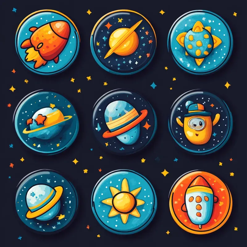 Whimsical Cosmic Sticker Designs