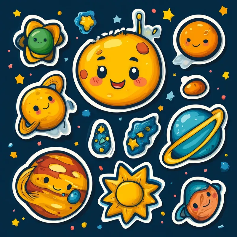 Whimsical Cosmic Sticker Designs