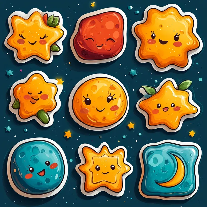 Whimsical Cosmic Sticker Designs
