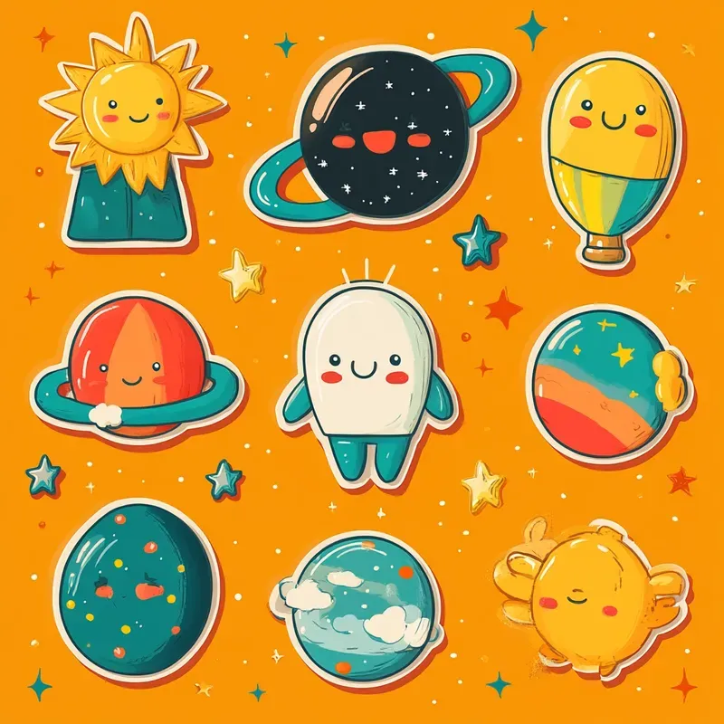 Whimsical Cosmic Sticker Designs