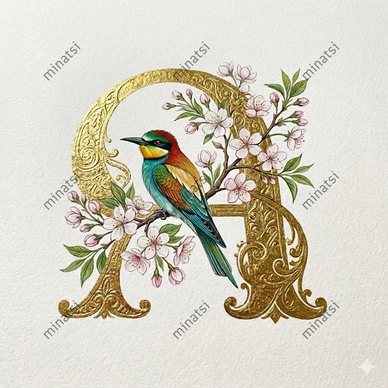 Golden Illuminated Avian Initials