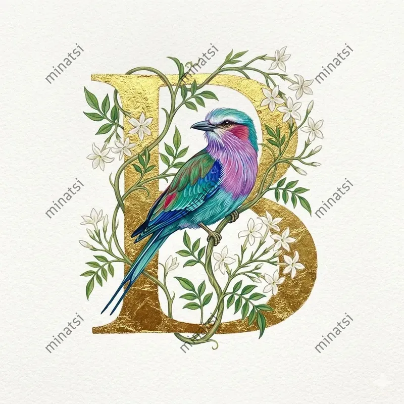 Golden Illuminated Avian Initials