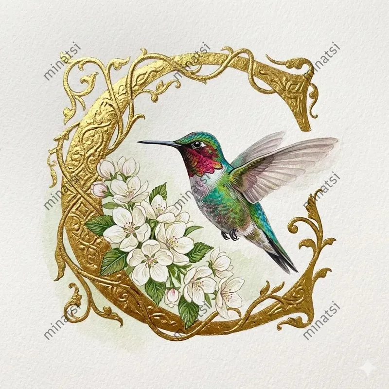 Golden Illuminated Avian Initials