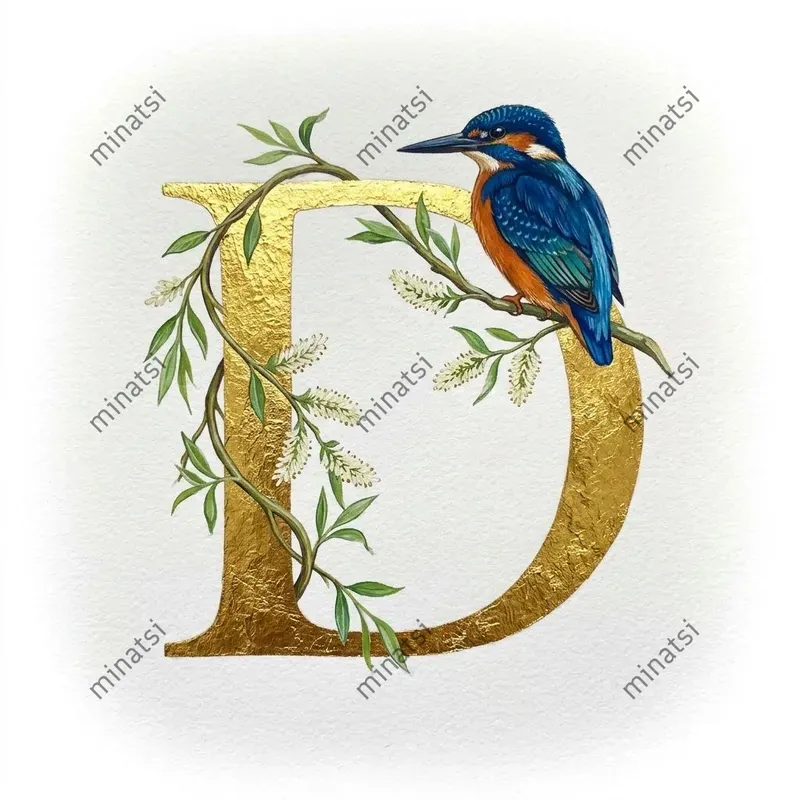 Golden Illuminated Avian Initials