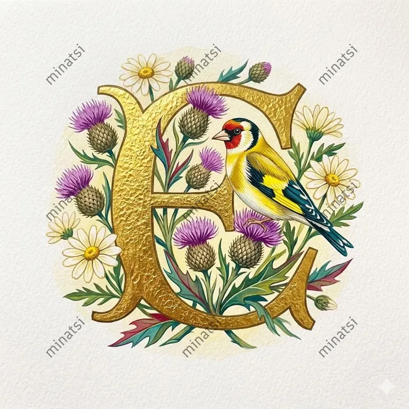 Golden Illuminated Avian Initials