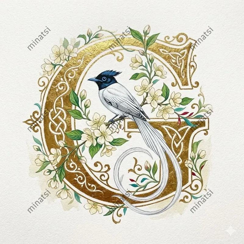 Golden Illuminated Avian Initials