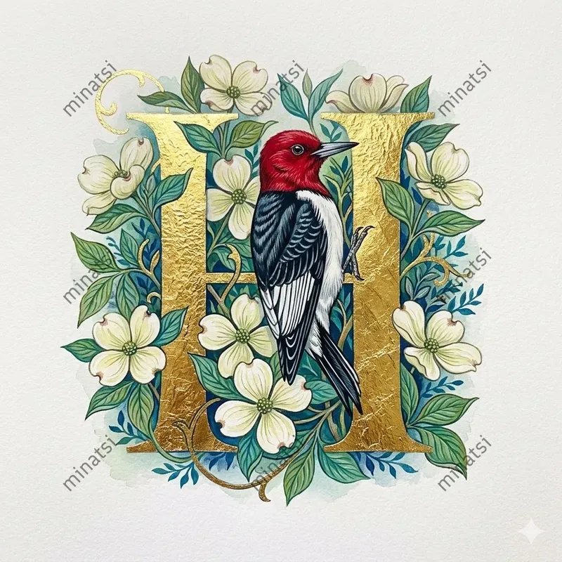 Golden Illuminated Avian Initials