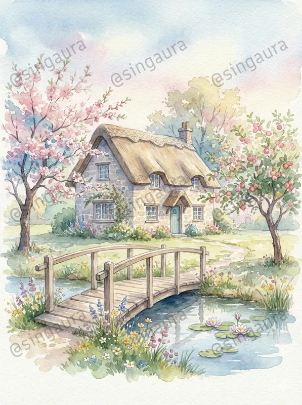 Dreamy Watercolor Cottage Landscapes