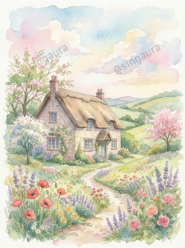 Dreamy Watercolor Cottage Landscapes