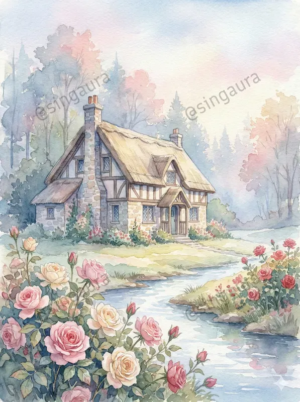 Dreamy Watercolor Cottage Landscapes