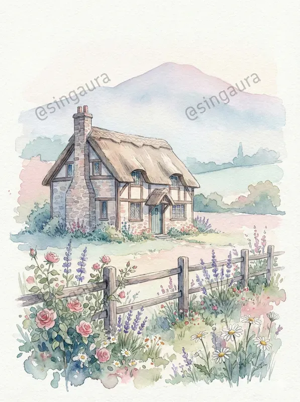 Dreamy Watercolor Cottage Landscapes