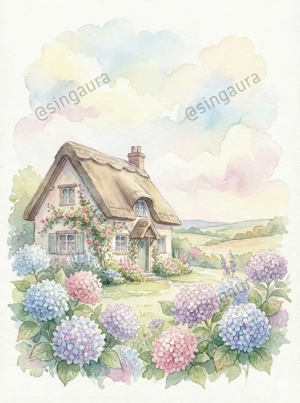 Dreamy Watercolor Cottage Landscapes