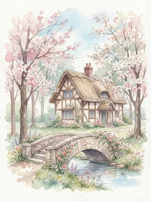 Dreamy Watercolor Cottage Landscapes
