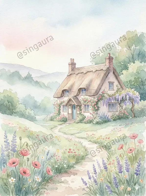 Dreamy Watercolor Cottage Landscapes
