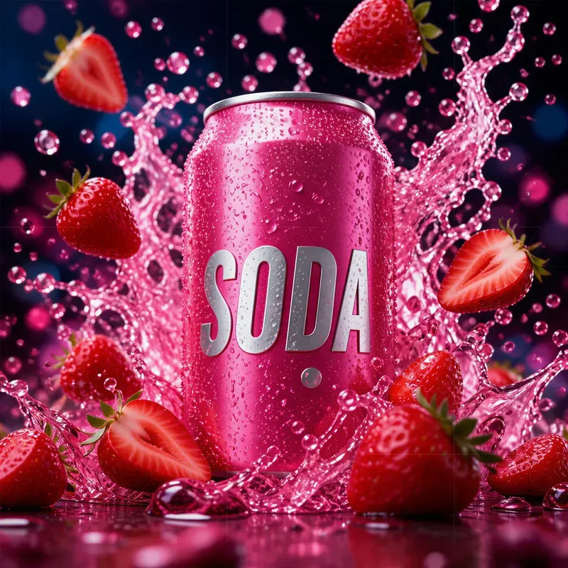 Explosive Fruit Soda Can Mockup Splashes