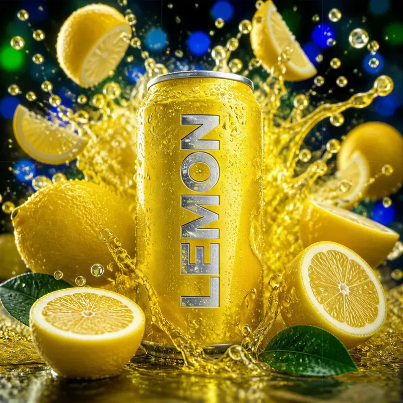 Explosive Fruit Soda Can Mockup Splashes
