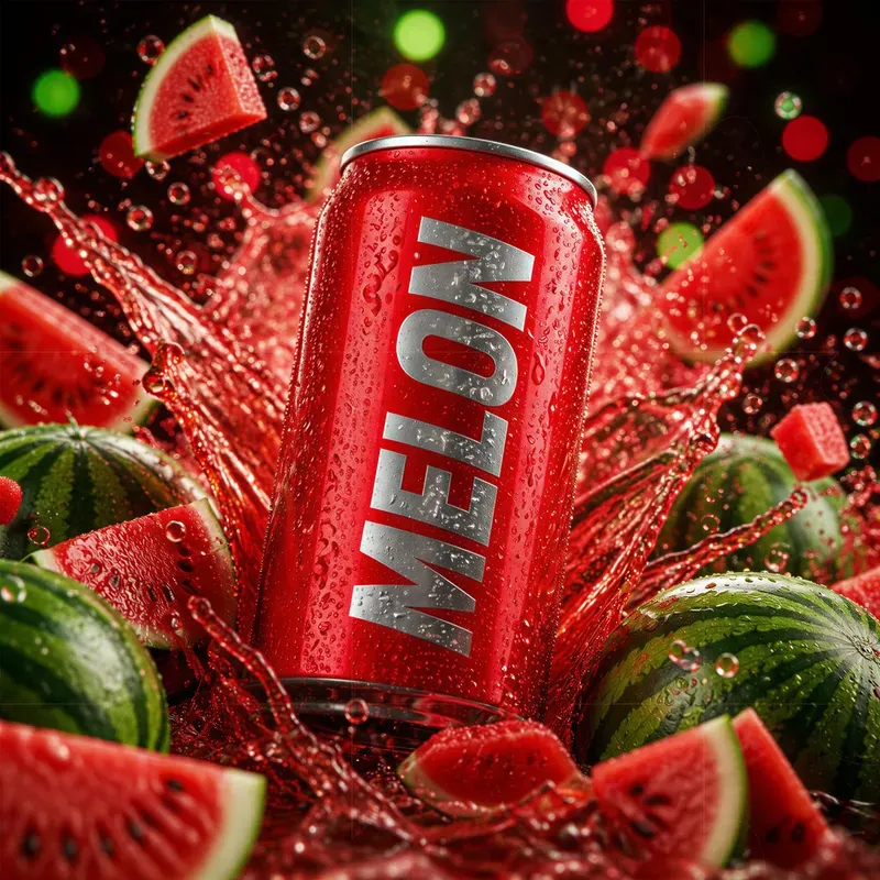 Explosive Fruit Soda Can Mockup Splashes