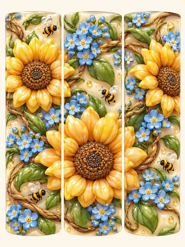 3D Inflated Floral Tumbler Wraps 20oz
