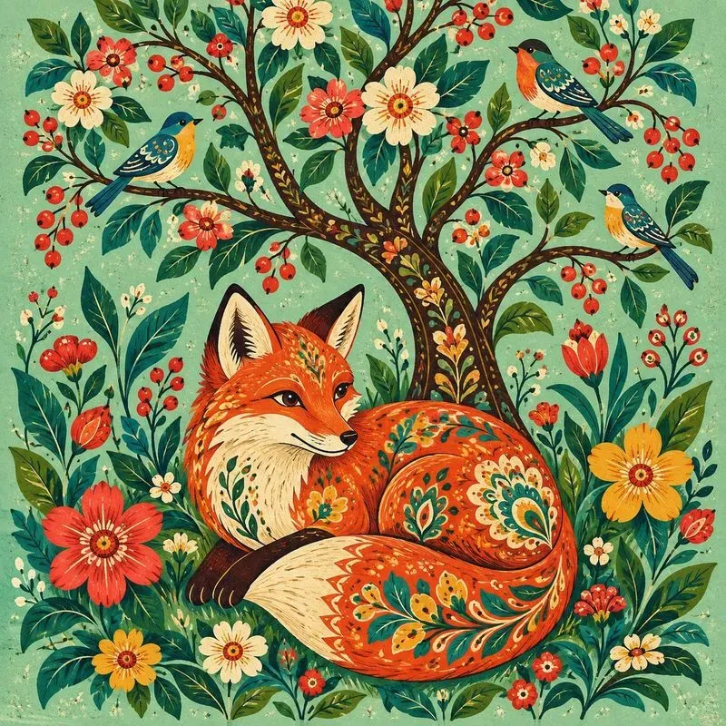 Vibrant Folk Art Illustrations
