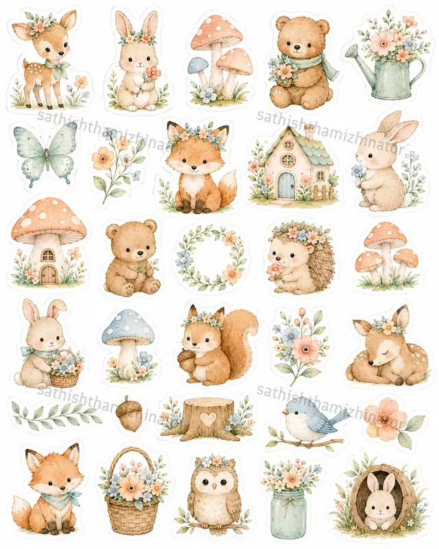 Whimsical Watercolor Planner Stickers