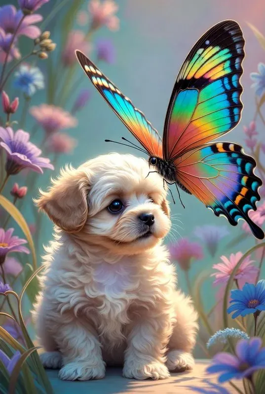 Elegant Dog Butterfly Dream Scenes