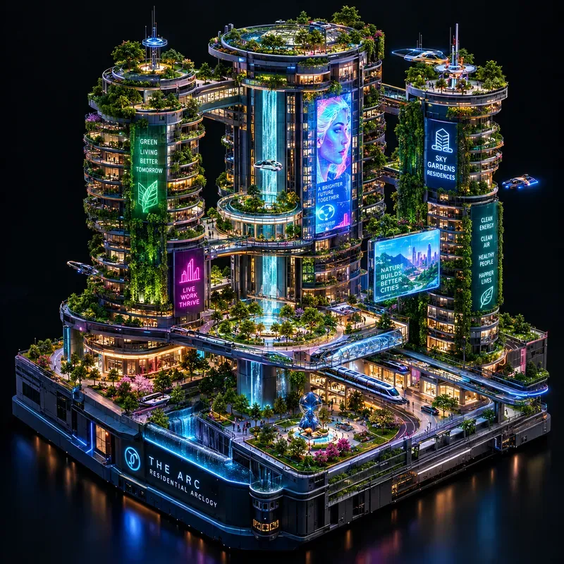 3D Isometric Cyberpunk Arcology Dioramas