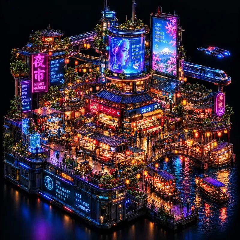 3D Isometric Cyberpunk Arcology Dioramas