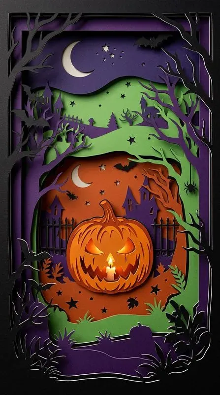 Paper Cut Halloween 3D Diorama Art