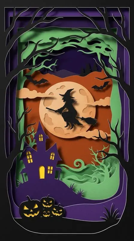 Paper Cut Halloween 3D Diorama Art