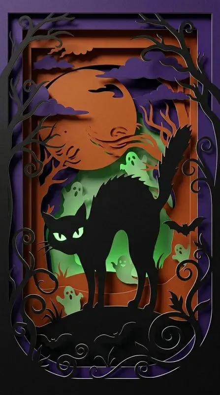 Paper Cut Halloween 3D Diorama Art