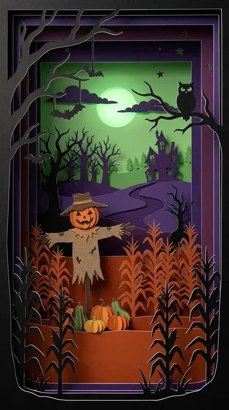 Paper Cut Halloween 3D Diorama Art