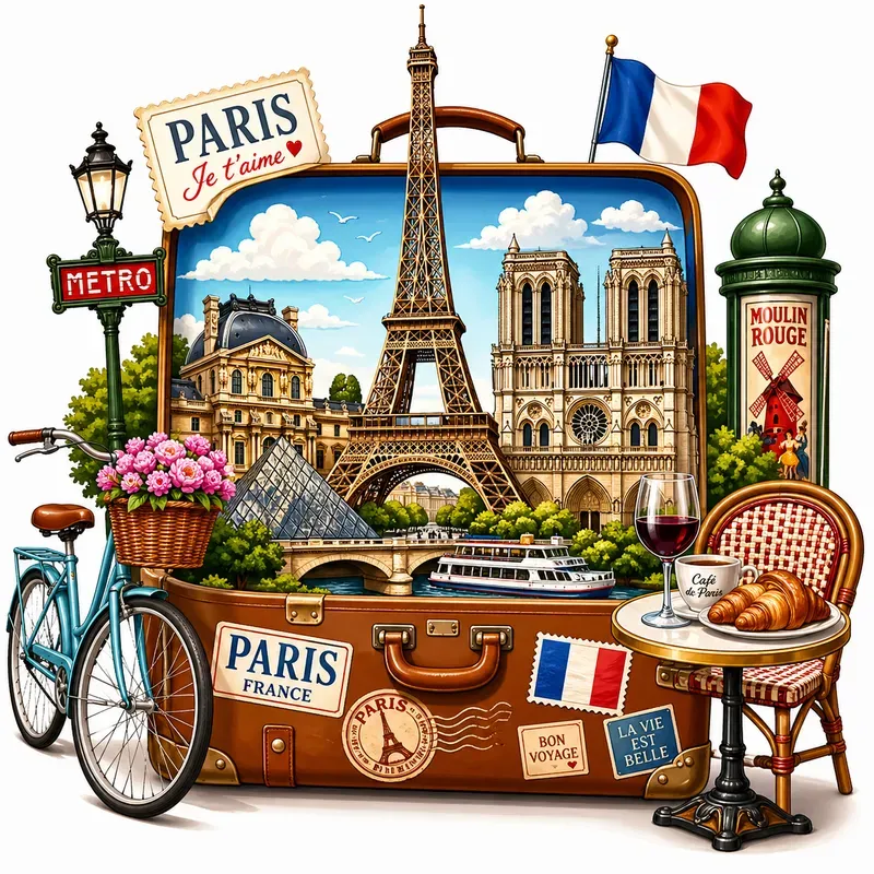 World Travel Suitcase Illustrations
