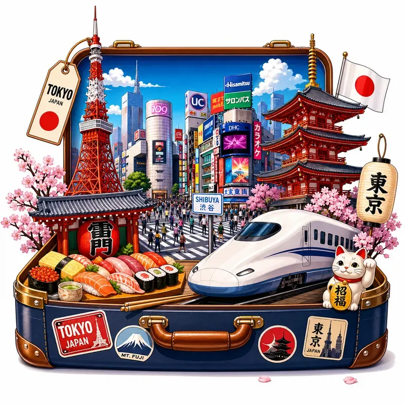 World Travel Suitcase Illustrations