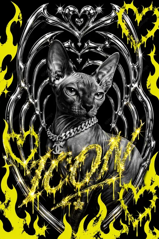 Y2k Chrome Glitter Pet Poster Art