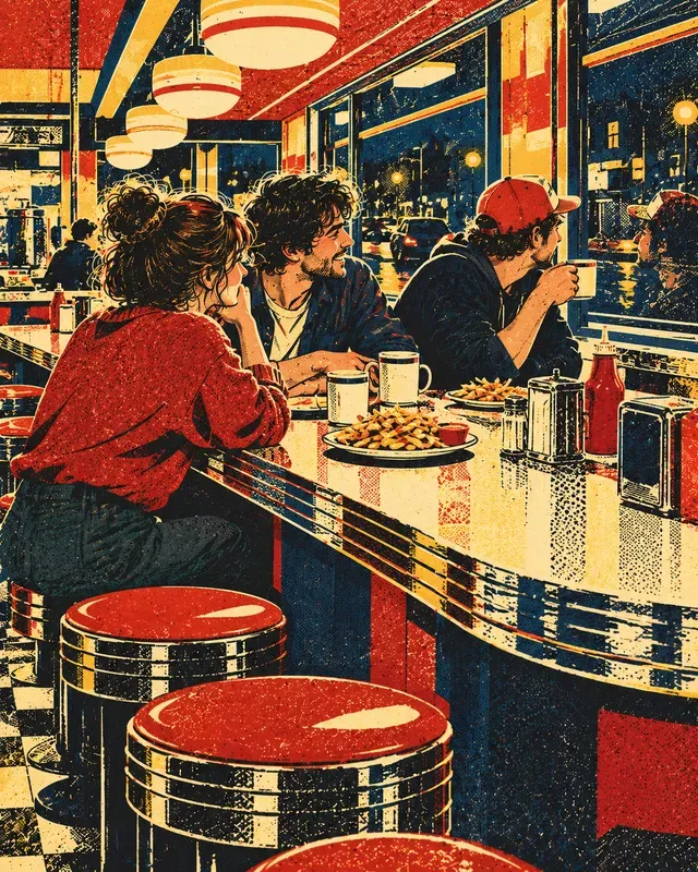 Retro Halftone Lifestyle Scenes