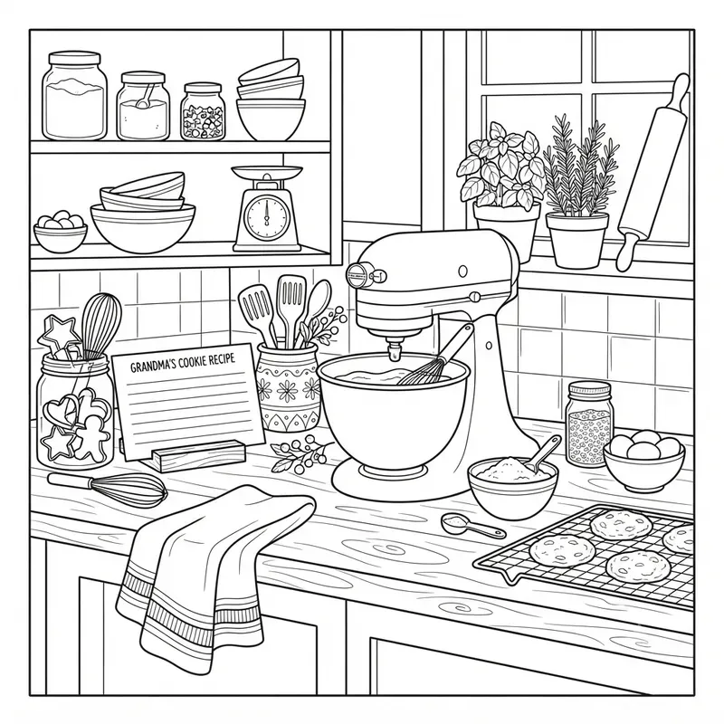 Cozy Kitchen Coloring Page Systems