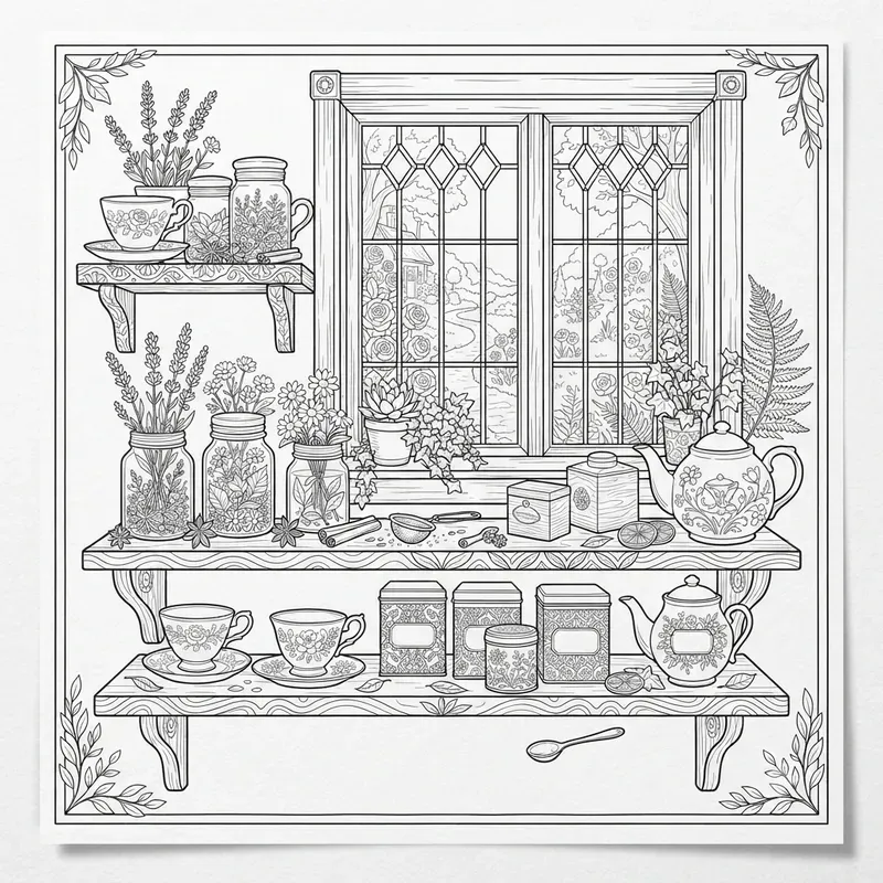 Cozy Kitchen Coloring Page Systems