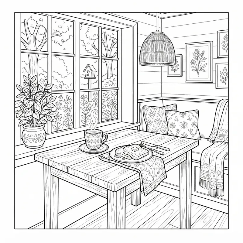 Cozy Kitchen Coloring Page Systems