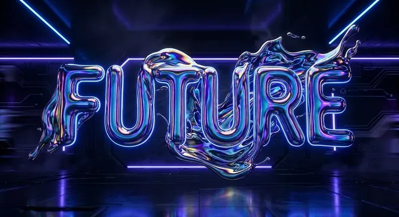 3D Liquid Chrome Neon Typographic Art