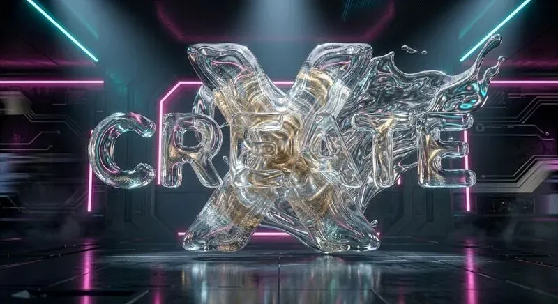 3D Liquid Chrome Neon Typographic Art