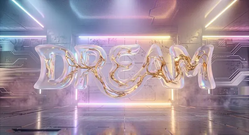 3D Liquid Chrome Neon Typographic Art