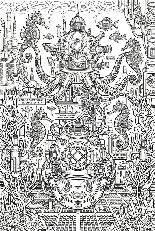 Steampunk Underwater Cities Coloring