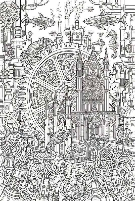 Steampunk Underwater Cities Coloring