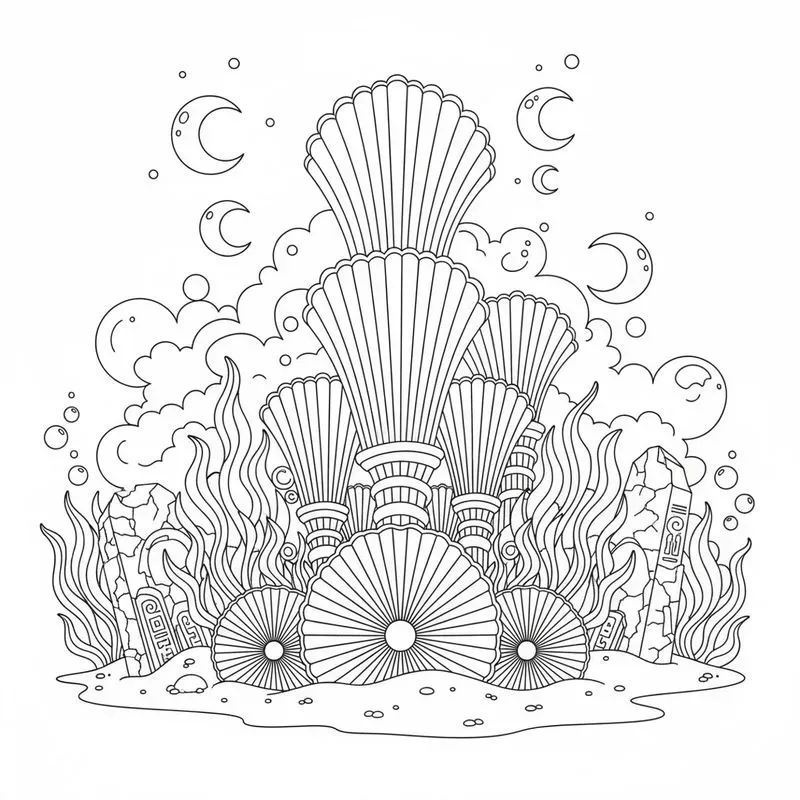 Surreal Underwater City Coloring Art