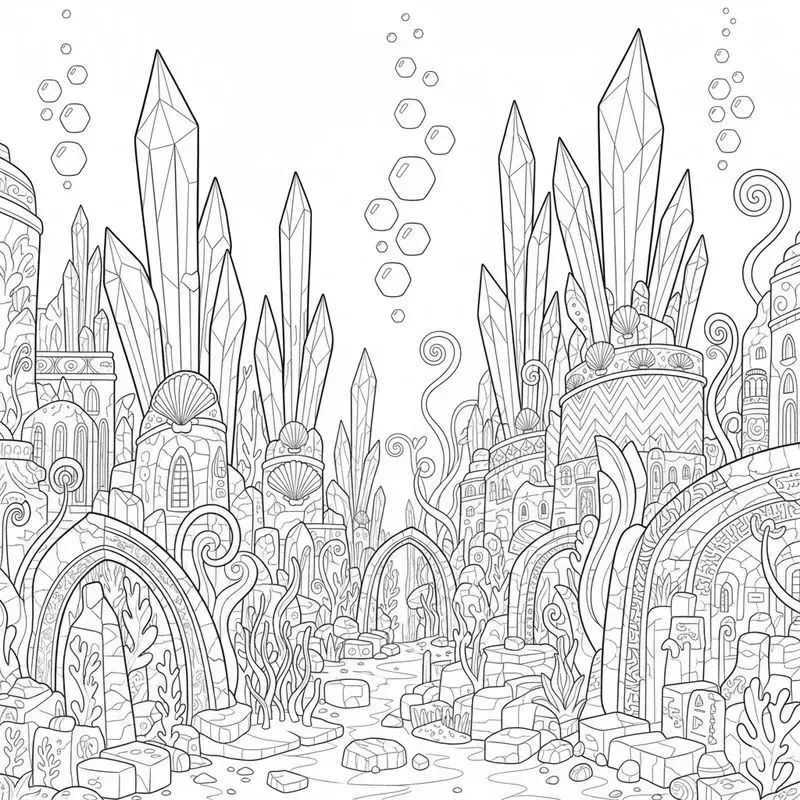 Surreal Underwater City Coloring Art